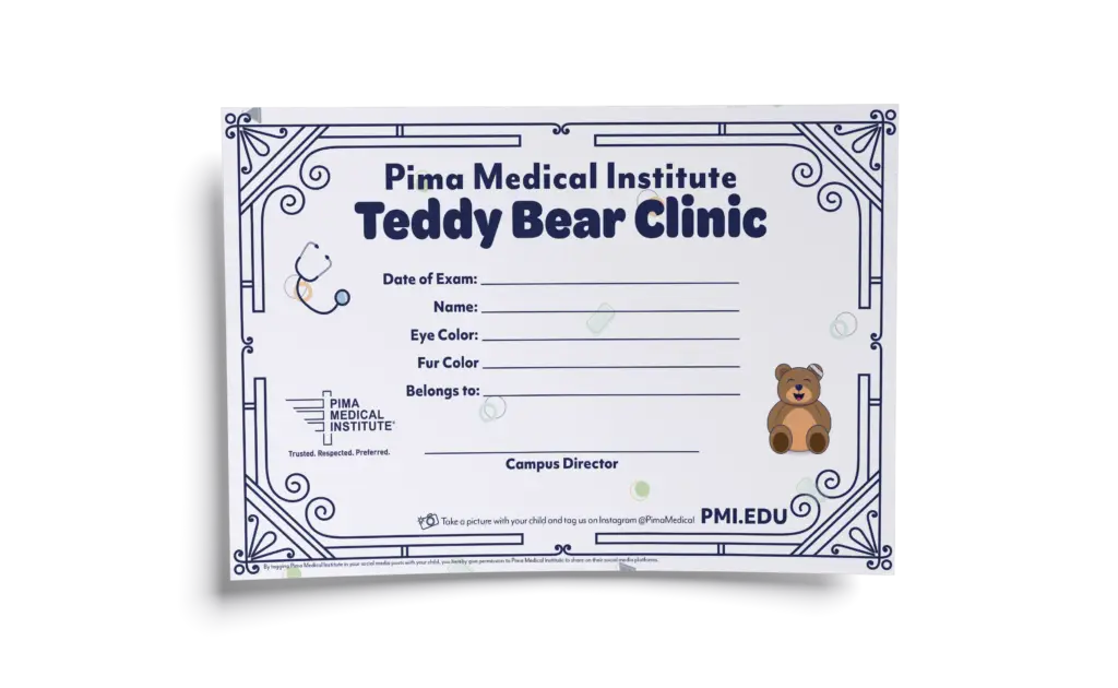 Certificate given to participants at Teddy Bear Clinic